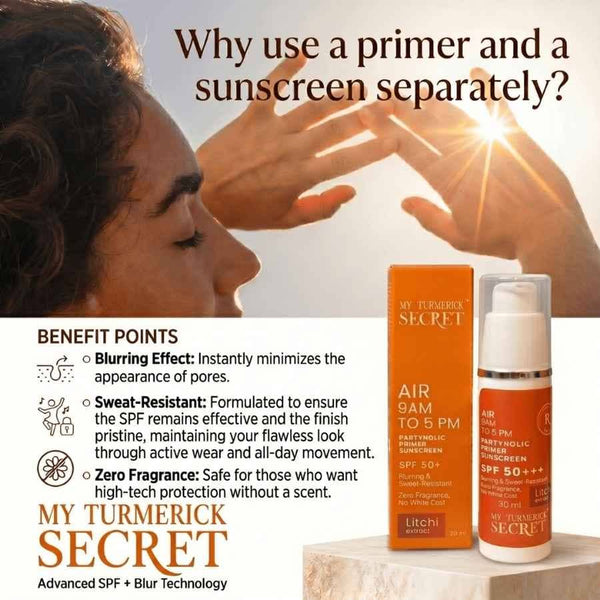 AIR 9AM TO 5 PM Partyholic Primer velvet Touch Sunscreen - My Turmerick Secret