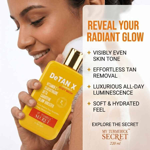 My Turmerick Secret DeTAN X body wash from bath and body works for radiant glow and tan removal