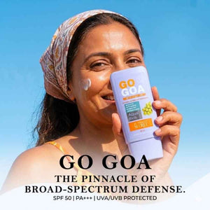 My Turmerick Secret Go Goa sunscreen with SPF 50 and broad spectrum UVA UVB protection