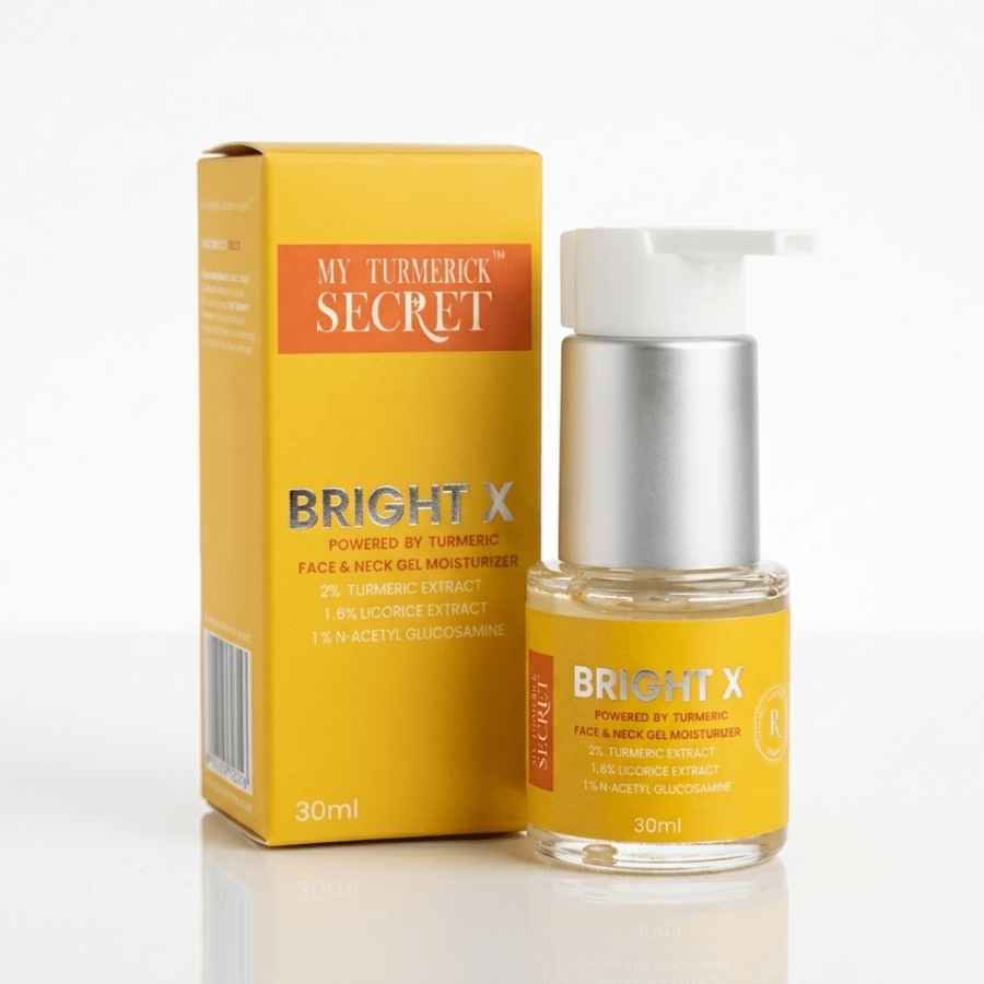 My Turmerick Secret Bright X face and neck gel moisturizer with turmeric extract 30ml bottle and box la roche posay toleriane double repair face moisturizer