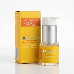 My Turmerick Secret Bright X face and neck gel moisturizer with turmeric extract 30ml bottle and box la roche posay toleriane double repair face moisturizer