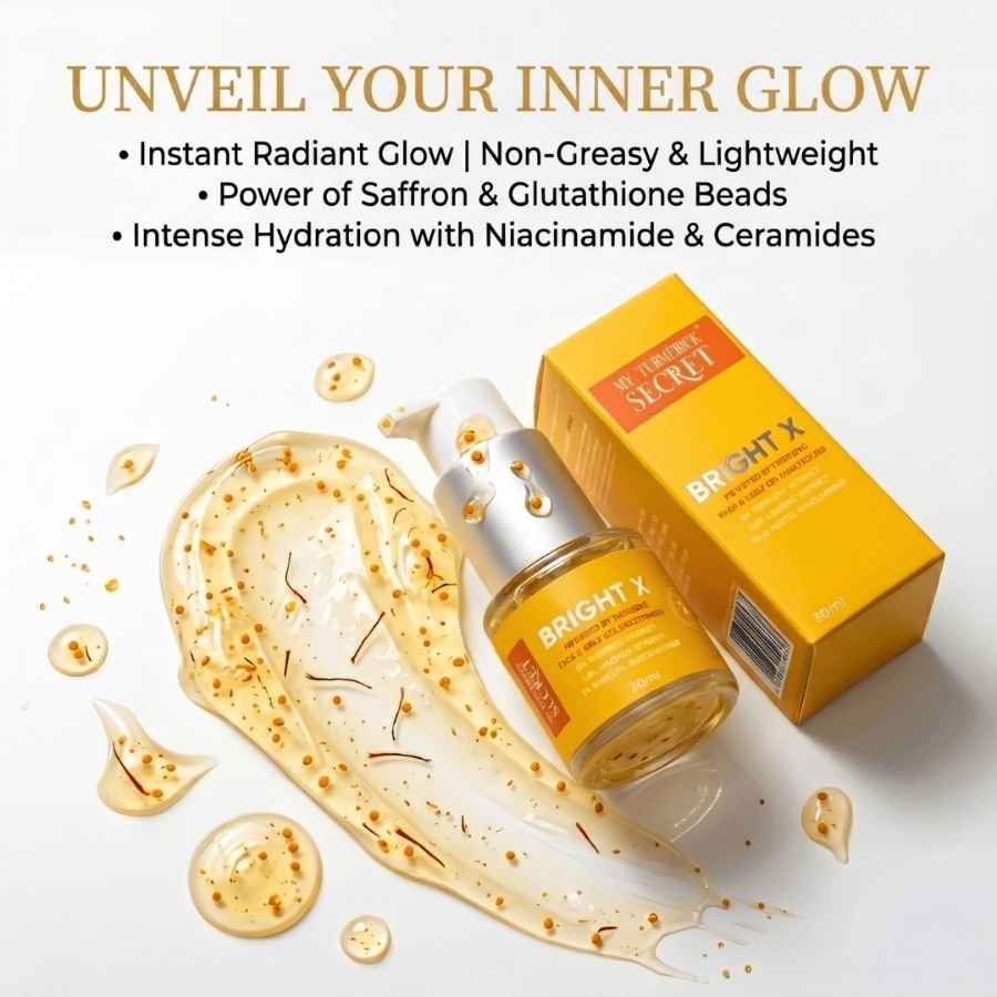My Turmerick Secret Bright X face and neck gel moisturizer with turmeric extract 30ml bottle and box la roche posay toleriane double repair face moisturizer
