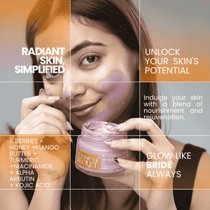 Bridal Skincare de tan face pack viral glow skincare Radiance boosting mask by My Turmerick Secret applied on woman’s face